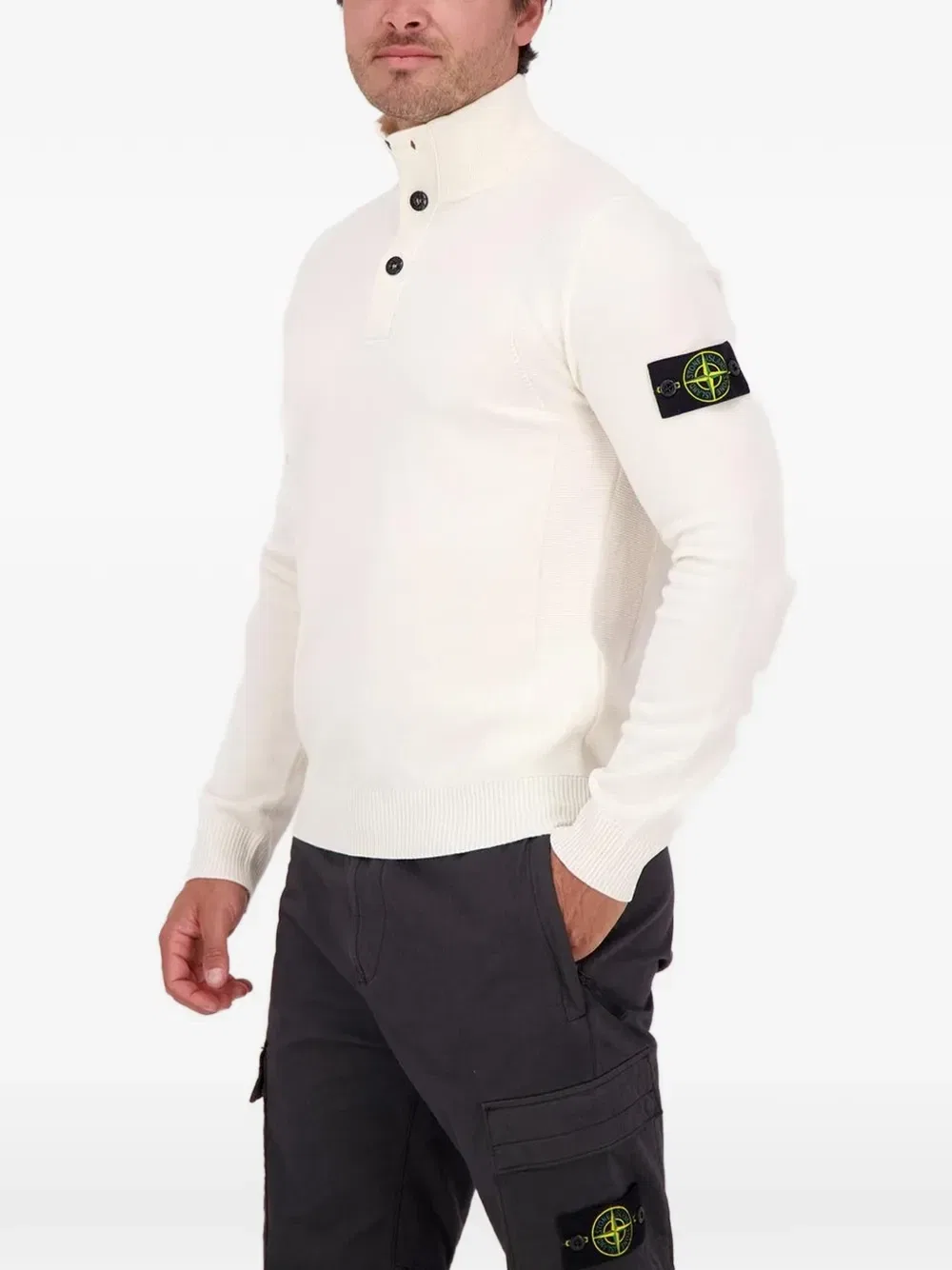 Джемпер на пуговицах с нашивкой-логотипом Stone Island, бежевый — фото 3