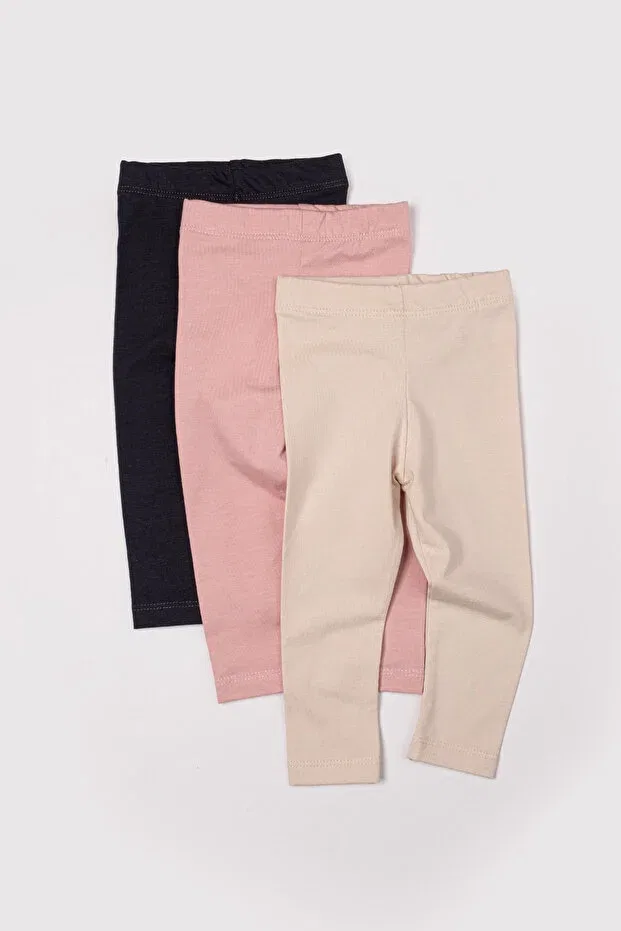 Детские леггинсы для девочек хлопковые комплект 3 шт Vauva, Navy Blue-Cream-Pink