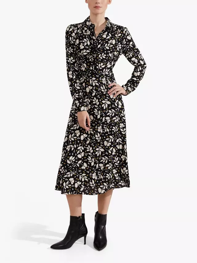 

Платье Hobbs Georgina Leaf Print Midi Shirt, цвет black/multi