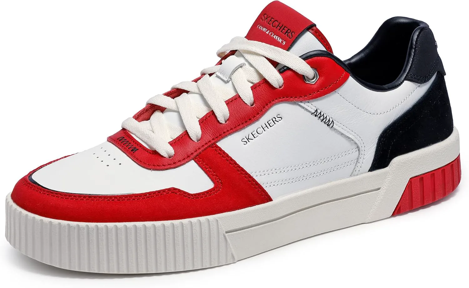 Мужские кроссовки Skechers Jade Kovos из кожи и замши на шнуровке, белый/красный/черный — фото 2