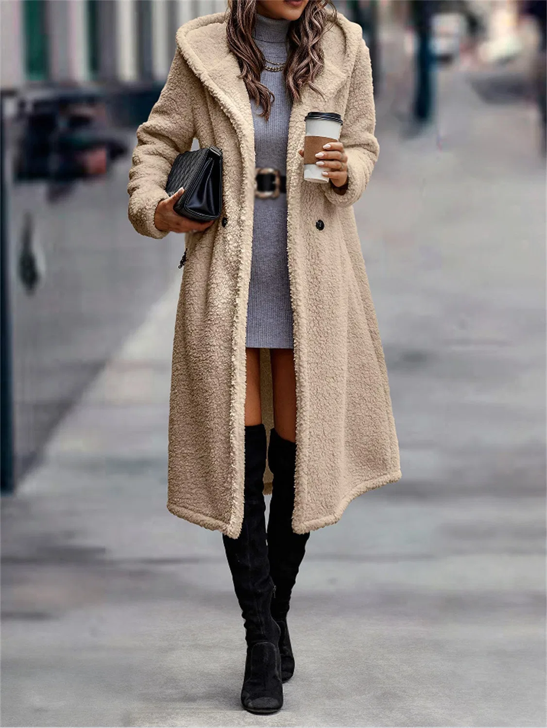 Женское пальто из искусственного меха с принтом, Oversize, grigio — фото 2