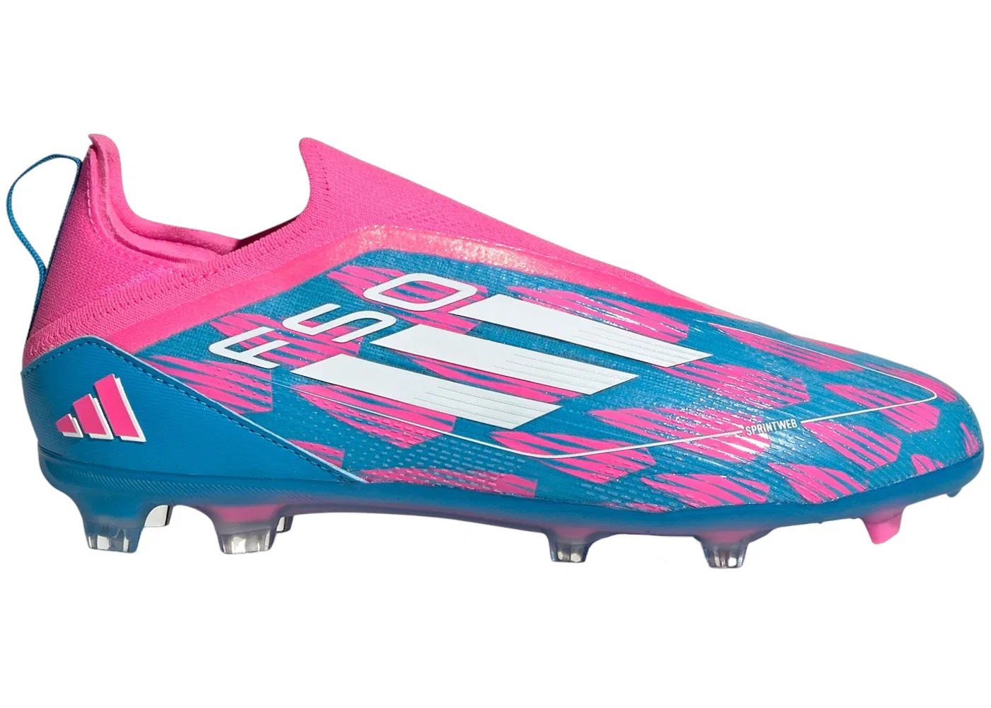 Детские бутсы для футбола без шнуровки Adidas F50 Pro Laceless FG, Solar Blue Cloud White Solar Pink