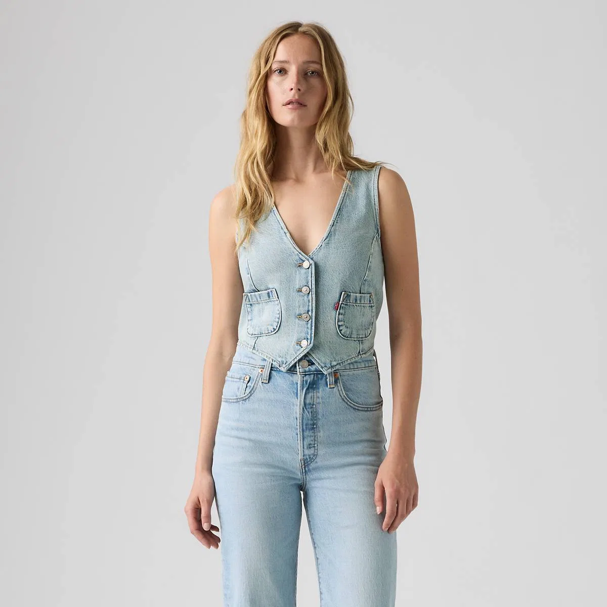 Джинсовый жилет классического кроя Levi's, Summer Job Vest - Medium Wash — фото 3