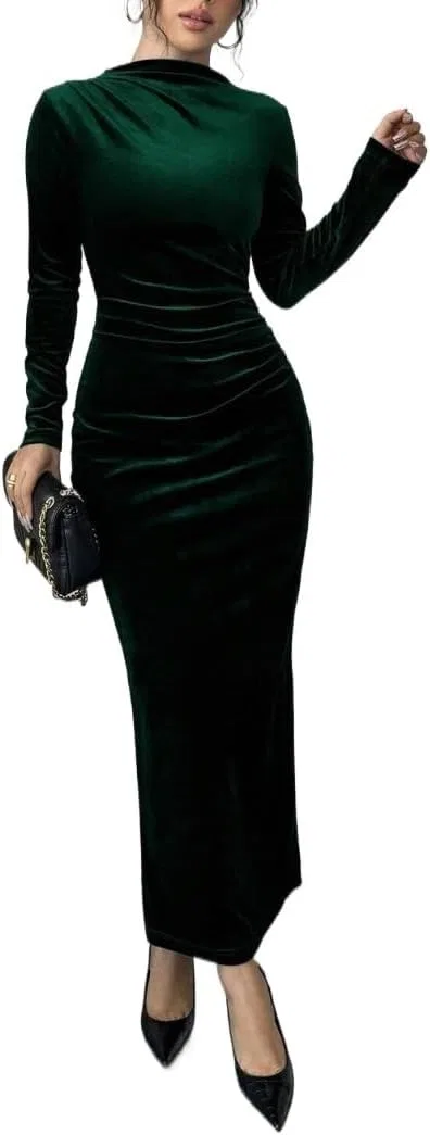 Женское платье-бодикон с воротником-стойкой, Dark Green