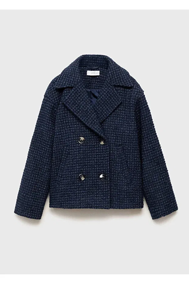 Детская куртка для девочек твидовое Mango Kids, Navy Blue — фото 2