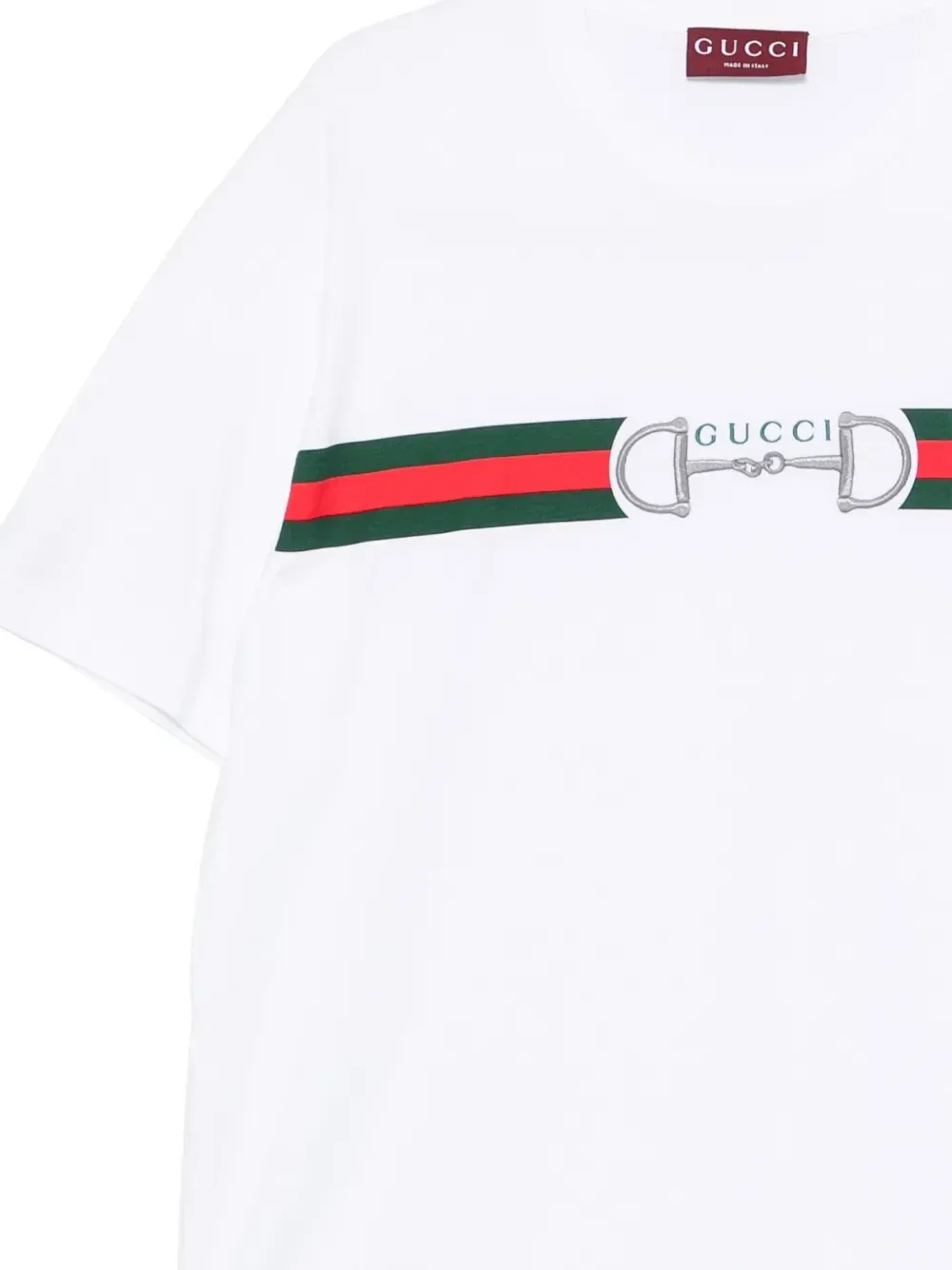 Футболка с вышивкой Horsebit и отделкой Web GUCCI, белый — фото 3