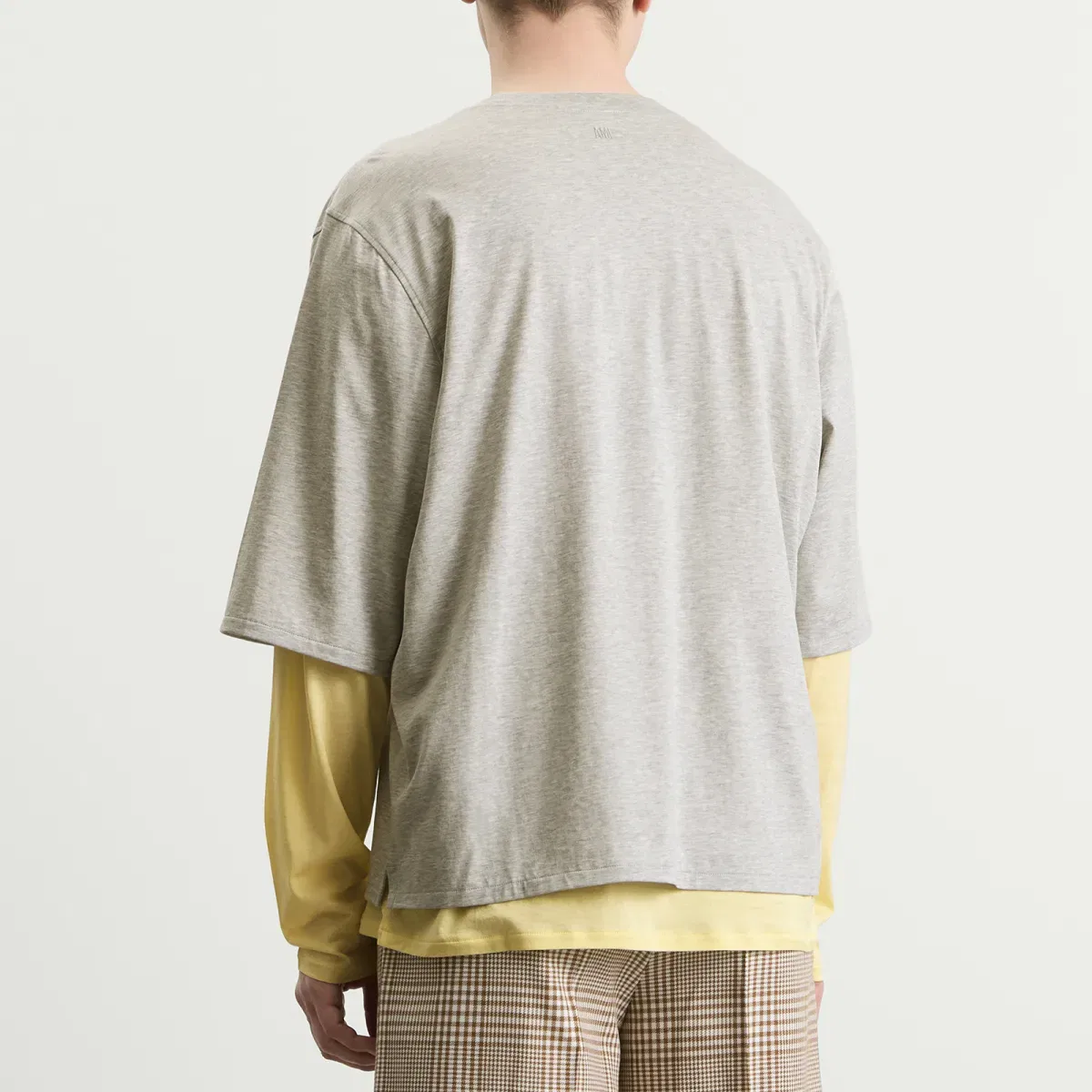Футболка с длинным рукавом из двух слоев Mercerised Jersey ADC Double Layer T-Shirt Ami Paris, Gris Chine Clair/Jaune — фото 3