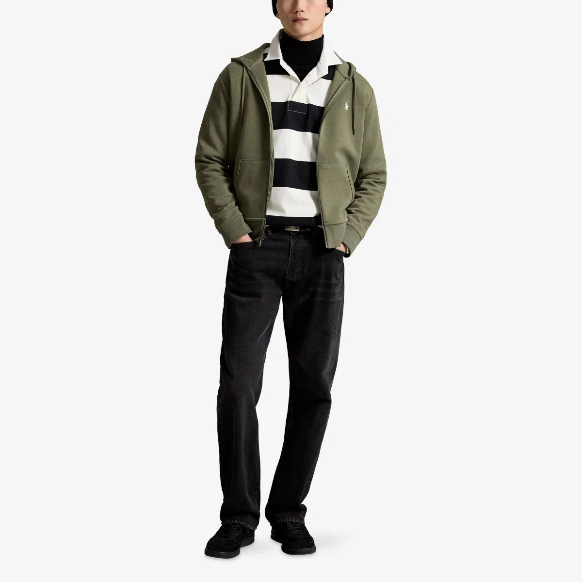 Худи из хлопковой смеси с вышитым логотипом бренда, на молнии Polo Ralph Lauren, оливковый — фото 2