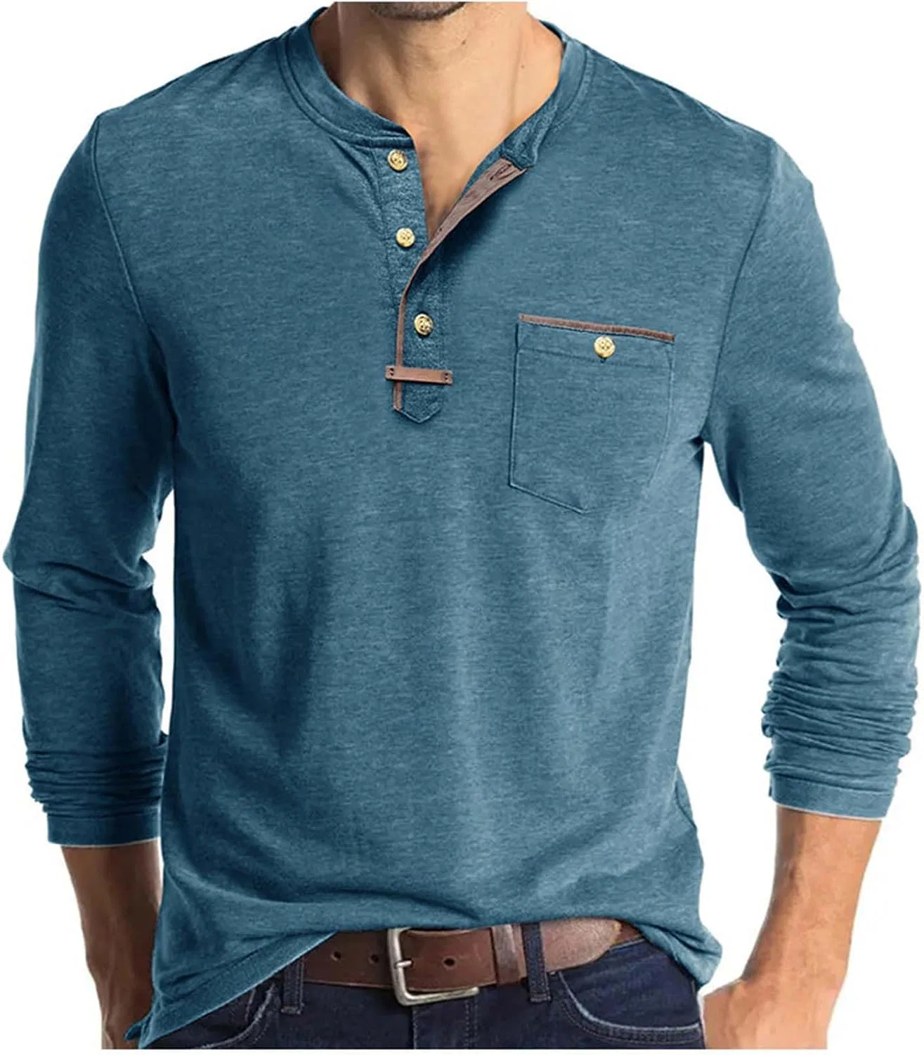 Мужская футболка-поло с длинным рукавом Henley, Blue