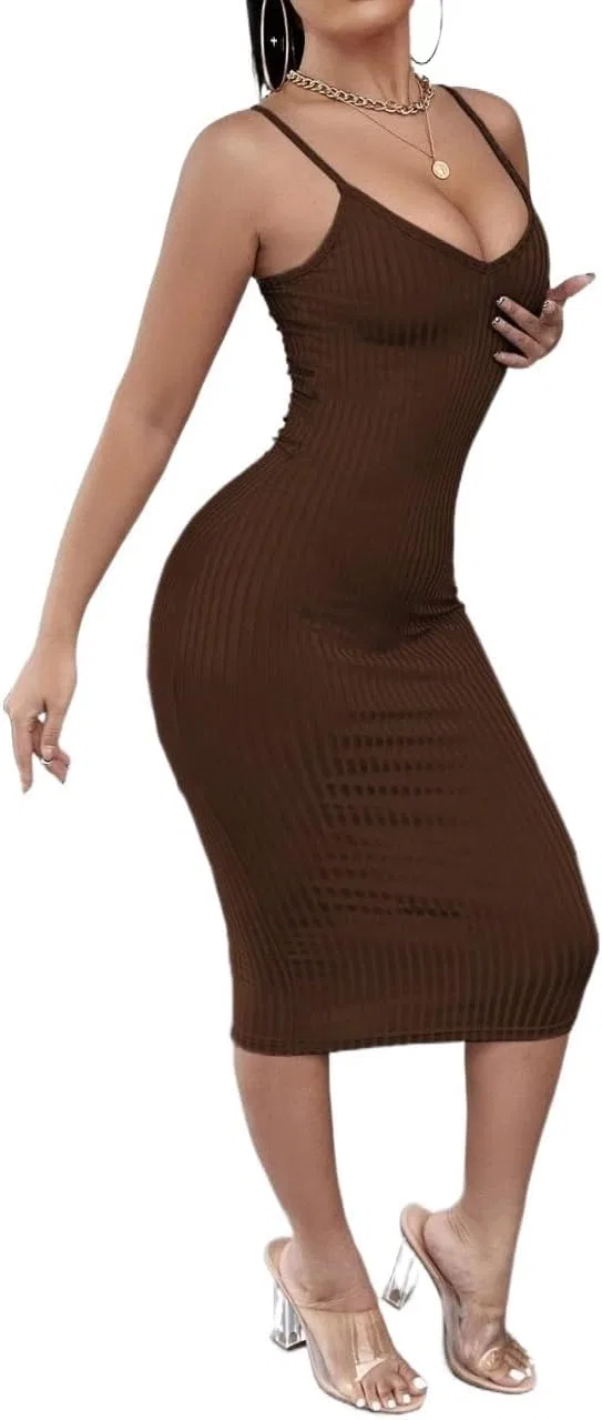 Женское миди-платье облегающее Ribbed Knit, Brown
