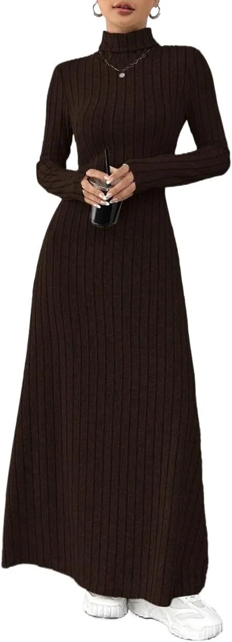 Женское платье с длинным рукавом флисовое A-line Brown