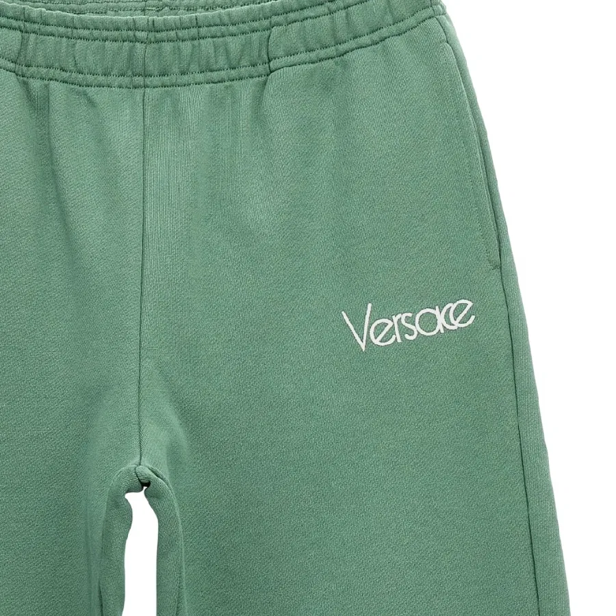 Спортивные штаны из хлопка с вышитым логотипом Kids Logo Embroidered Cotton Sweatpants Young Versace, Salvia/White — фото 3