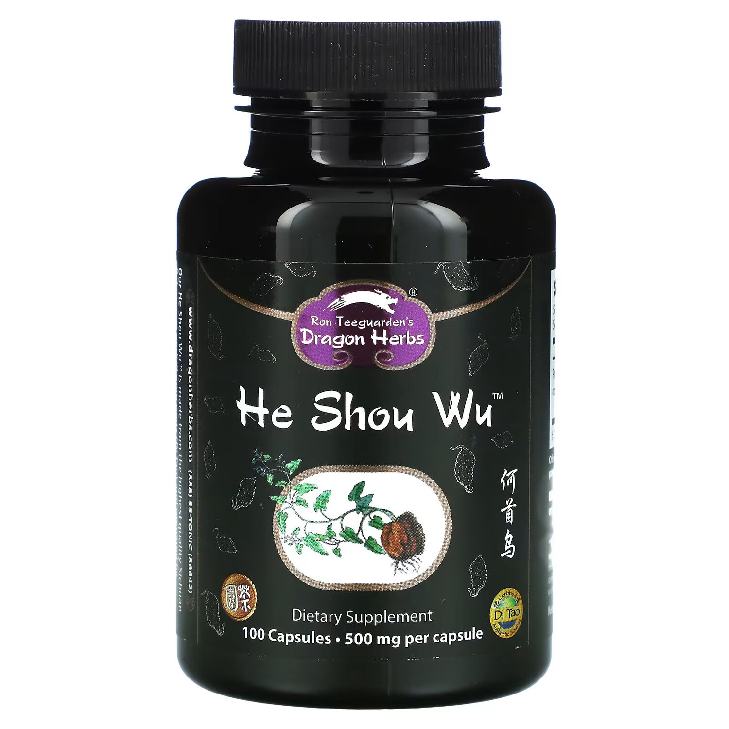 

Dragon Herbs, He Shou Wu, 500 мг, 100 капсул