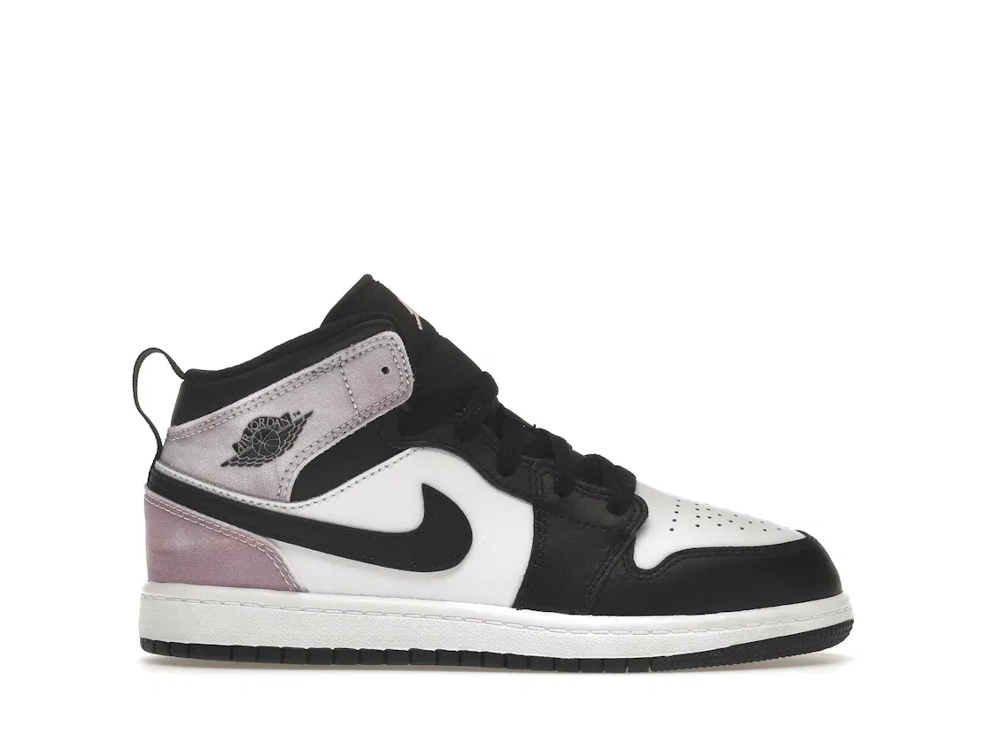 Детские кроссовки для мальчиков с кожаным верхом Jordan 1 Mid SE Zen Master Jordan, Black/White/Amethyst Wave/Bleached Coral