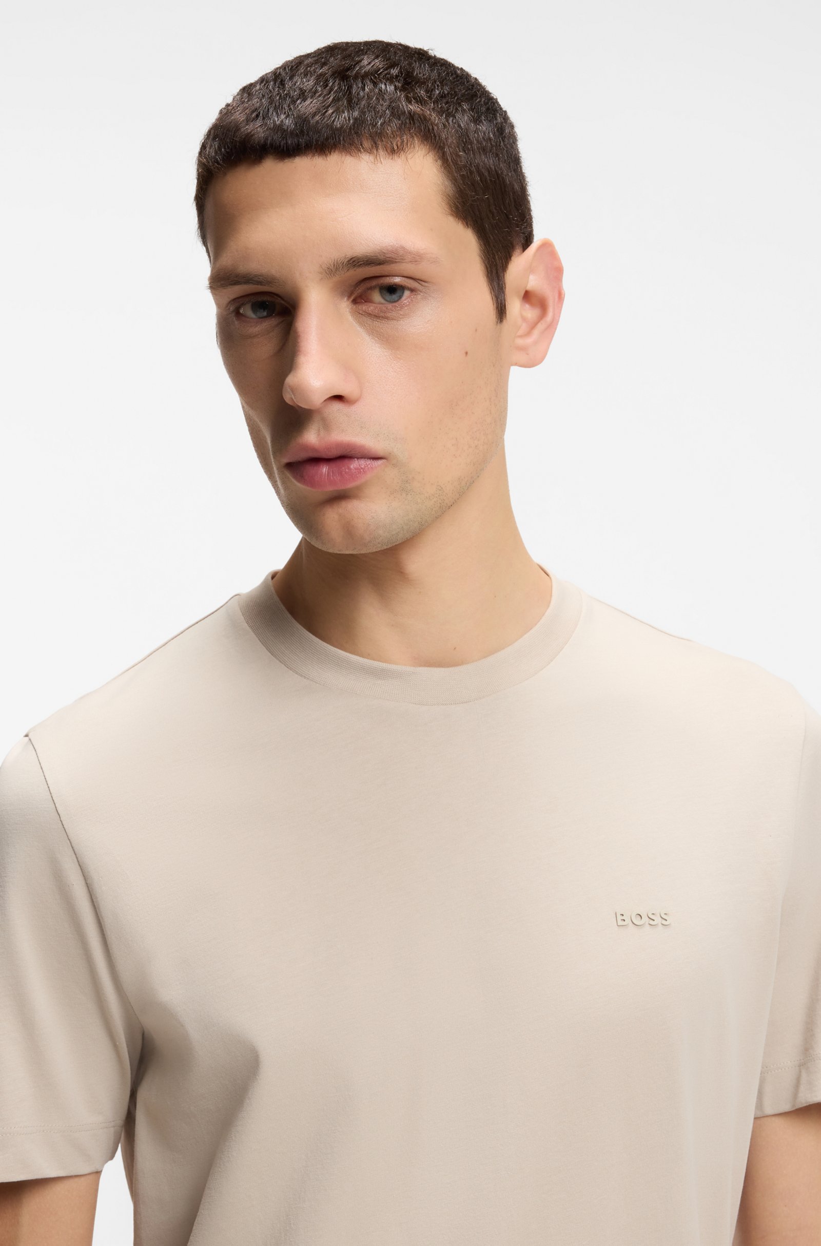 Футболка Boss Cotton-Jersey With Logo Detail, светло-бежевый — фото 3