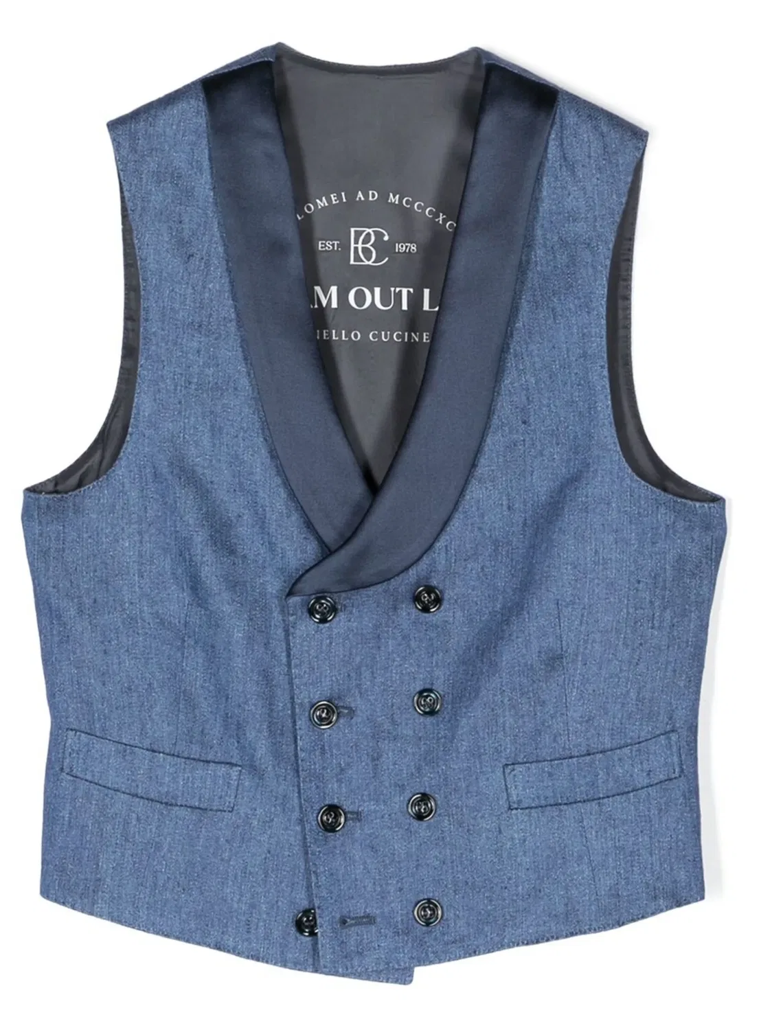 Двубортный жилет из льна Brunello Cucinelli, синий