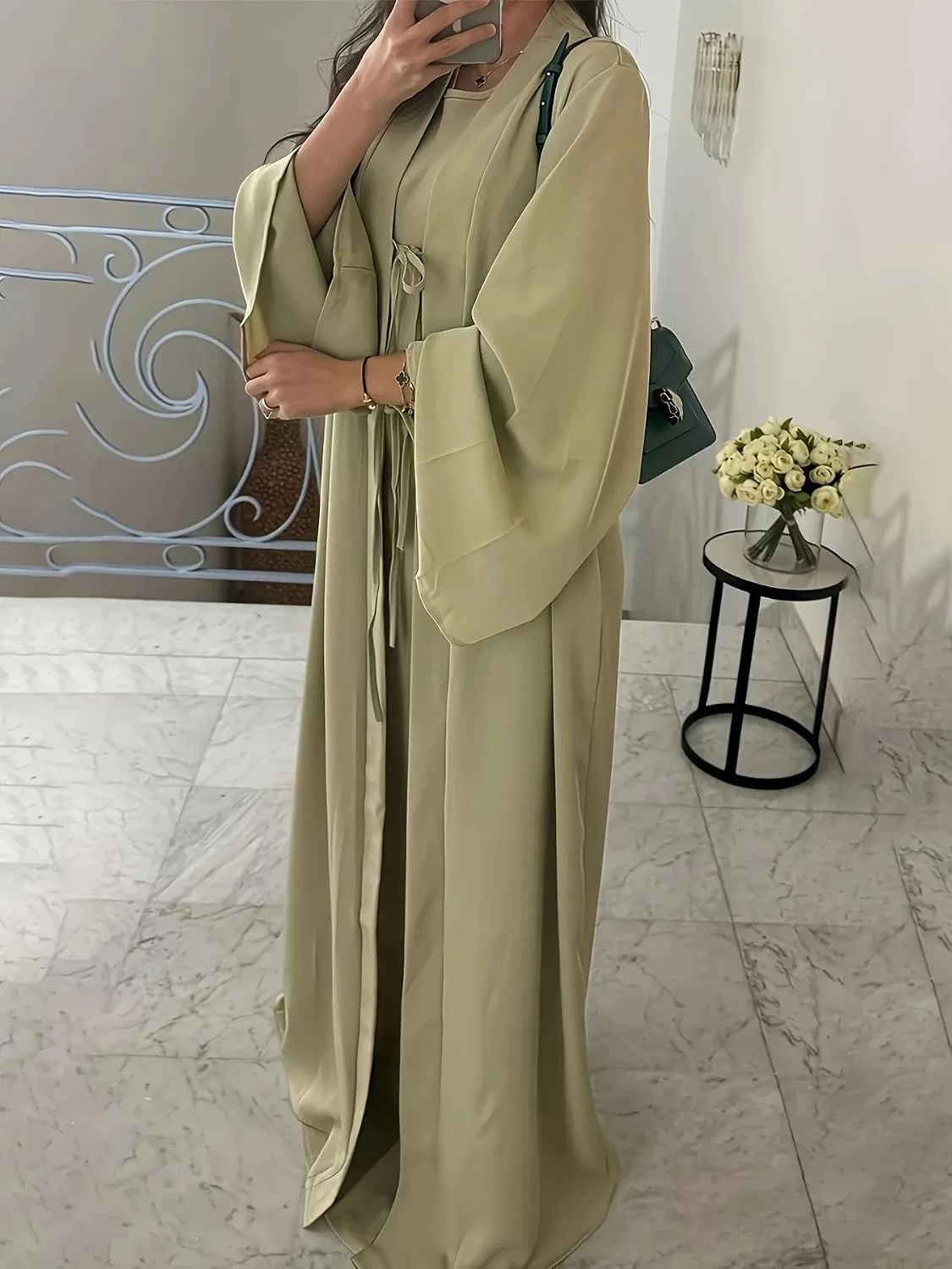 Женское платье макси с длинным пальто Modest Fashion Collection, Matcha — фото 3