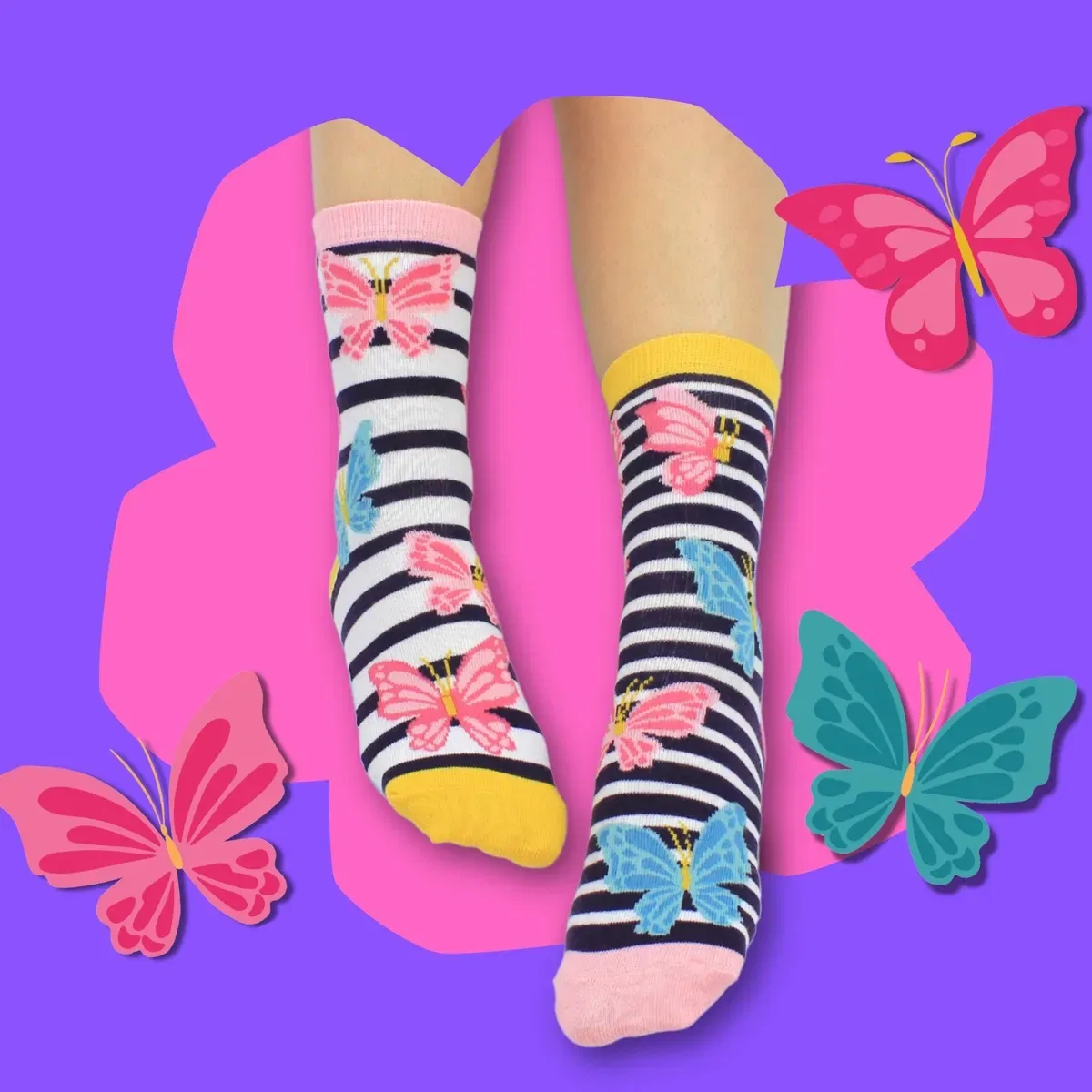 Детские носки с принтом Butterfly United Oddsocks, Multi — фото 2
