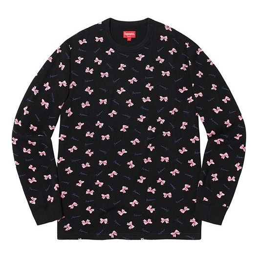 

Футболка fw19 week 11 bow waffle thermal black tee Supreme, черный