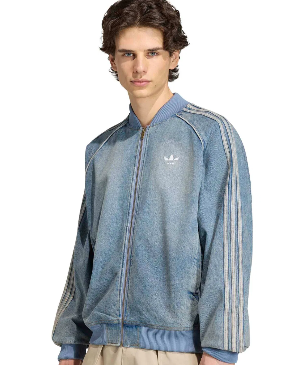 Мужская джинсовая куртка свободного кроя с молнией SST Adicolor Denim Tracktop Light Wash Adidas, Light Indigo Blue