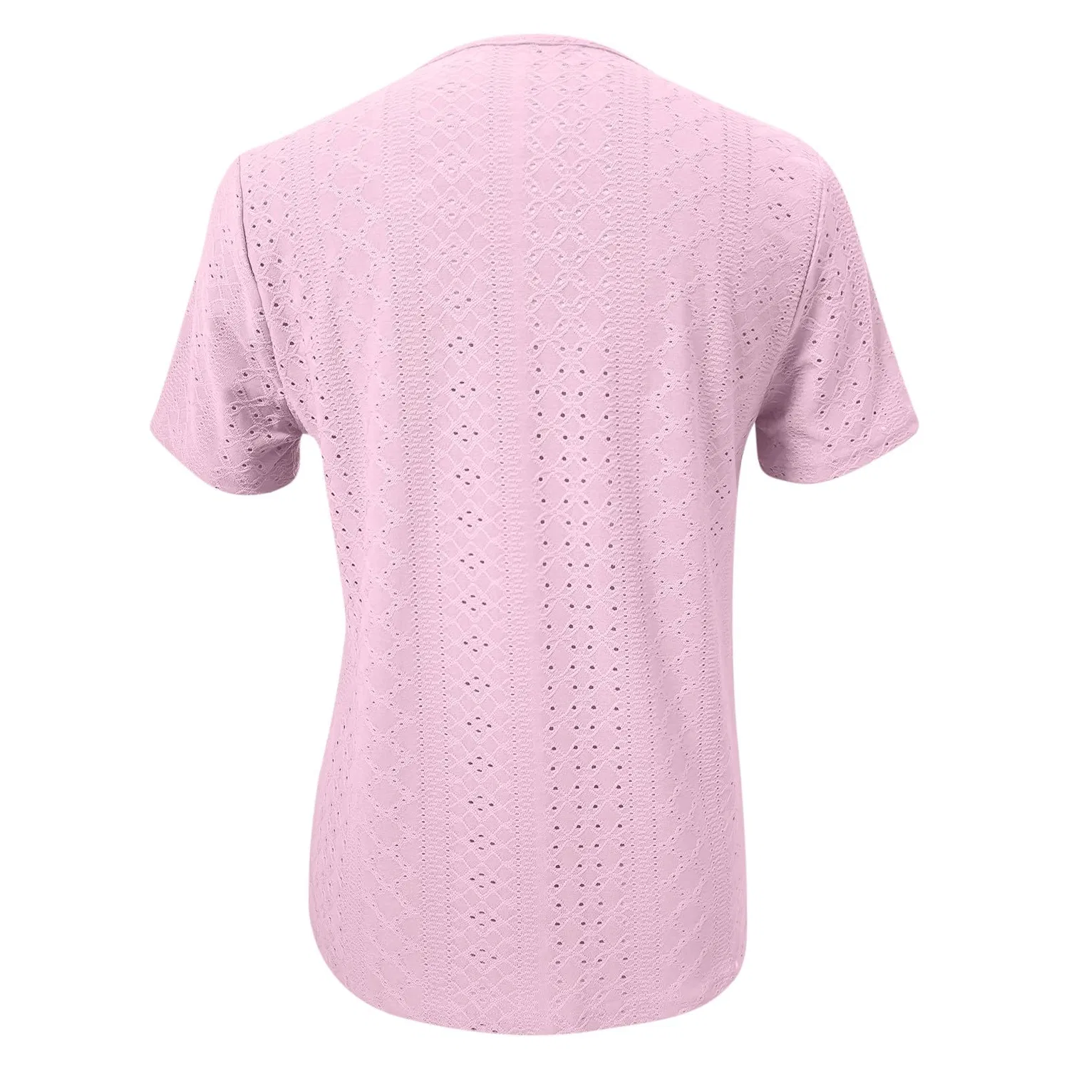 Женская блузка свободного кроя с V-образным вырезом Elegant Loose V-Neck Solid Color Button Neck Top, Pink-1 — фото 4