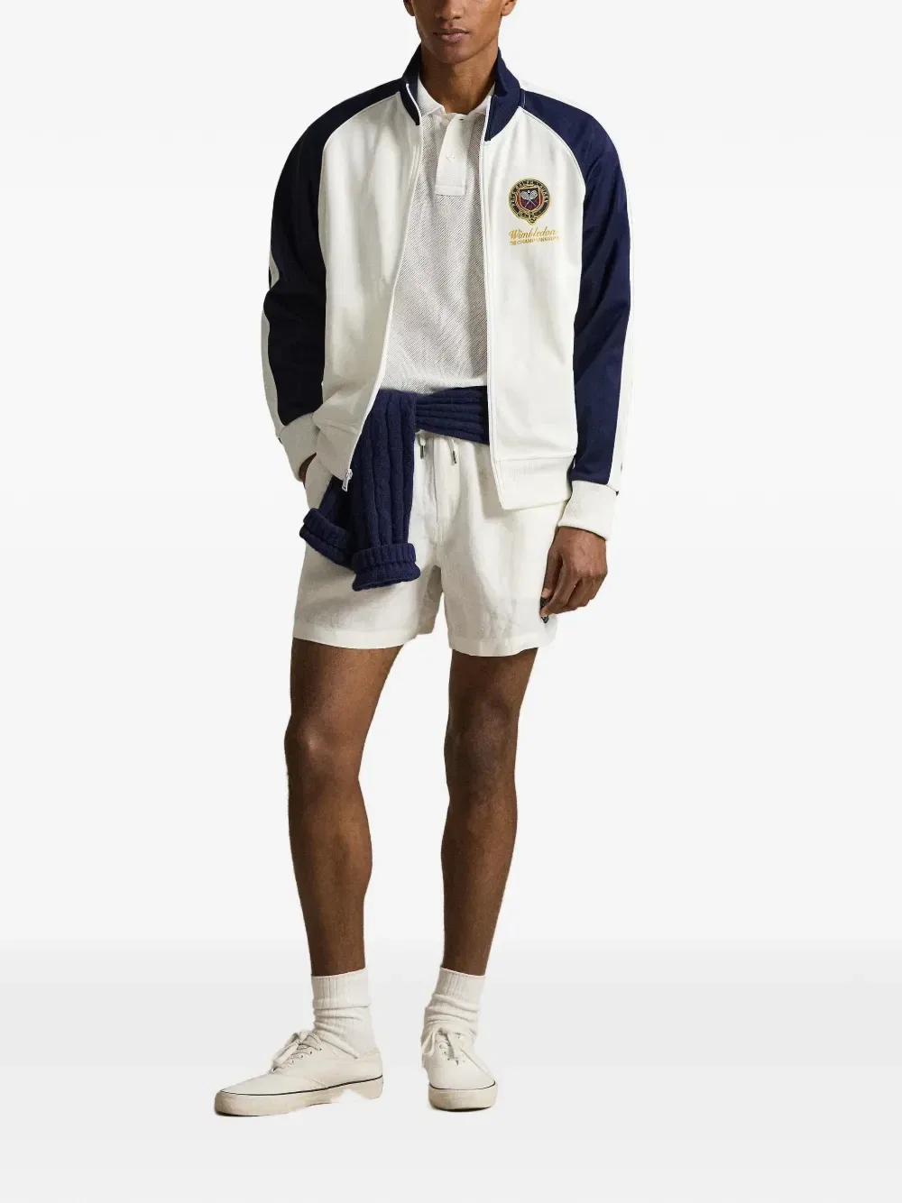 Льняные шорты с кулиской из коллаборации с Wimbledon Polo Ralph Lauren, белый — фото 2