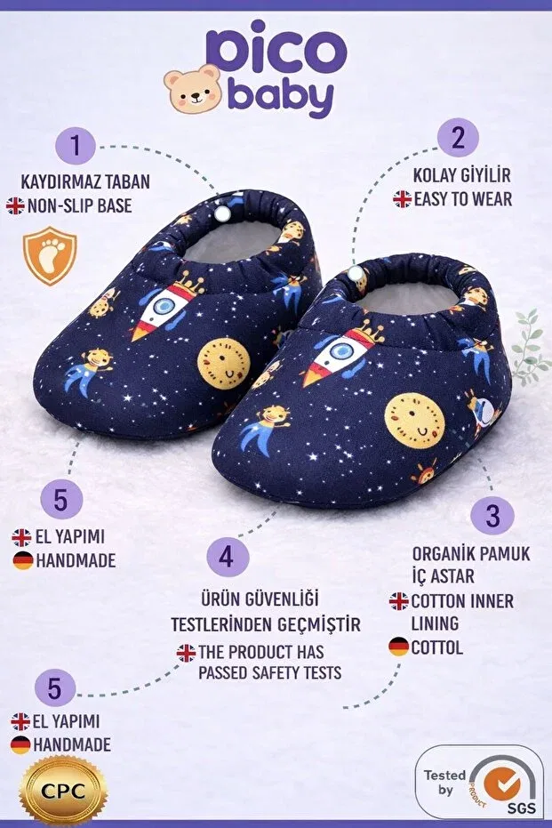 Детские пинетки для новорожденных с принтом Peppino, Navy Blue — фото 4