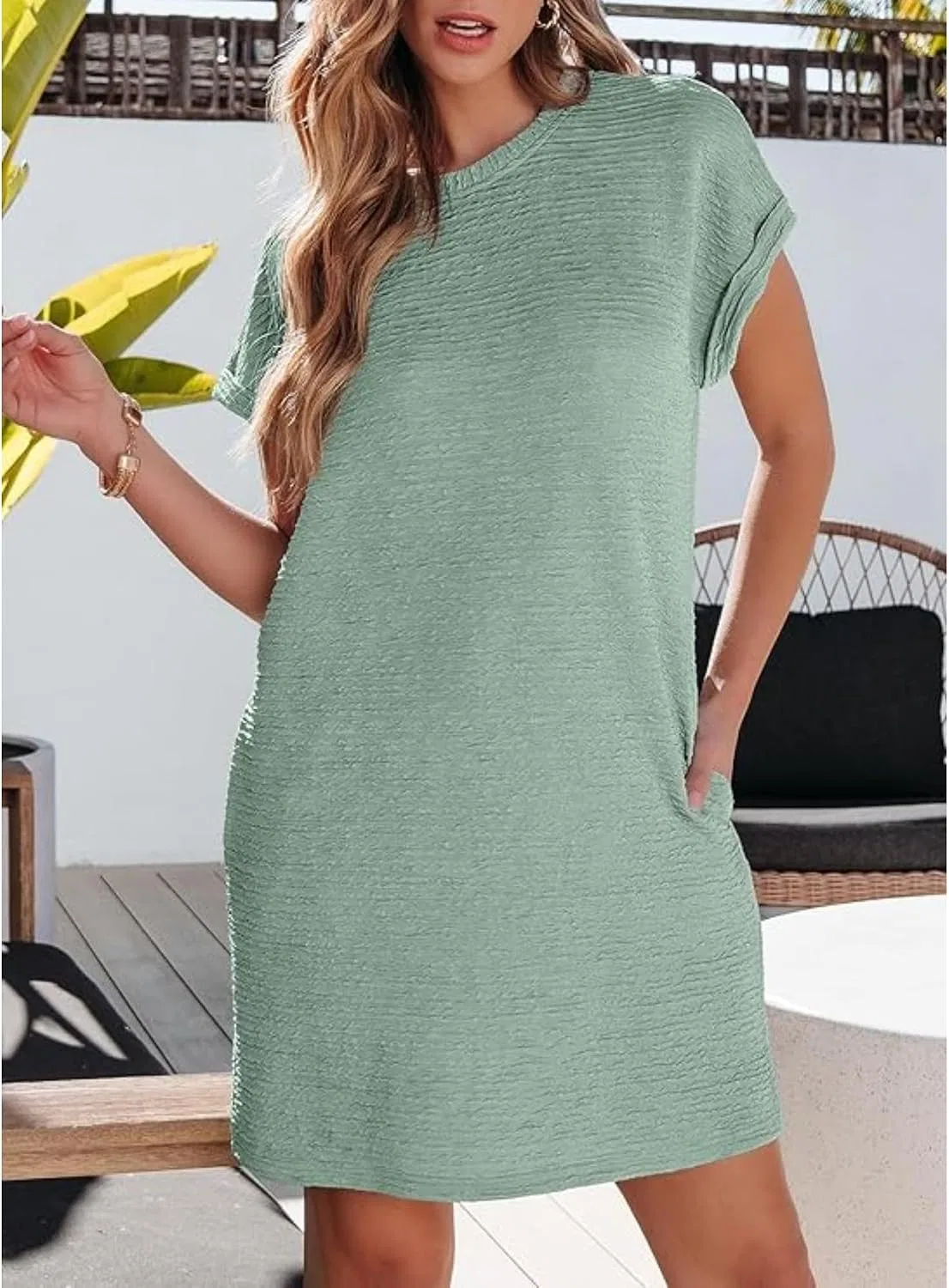 Женское свободное платье-футболка с карманами, Light Green — фото 3