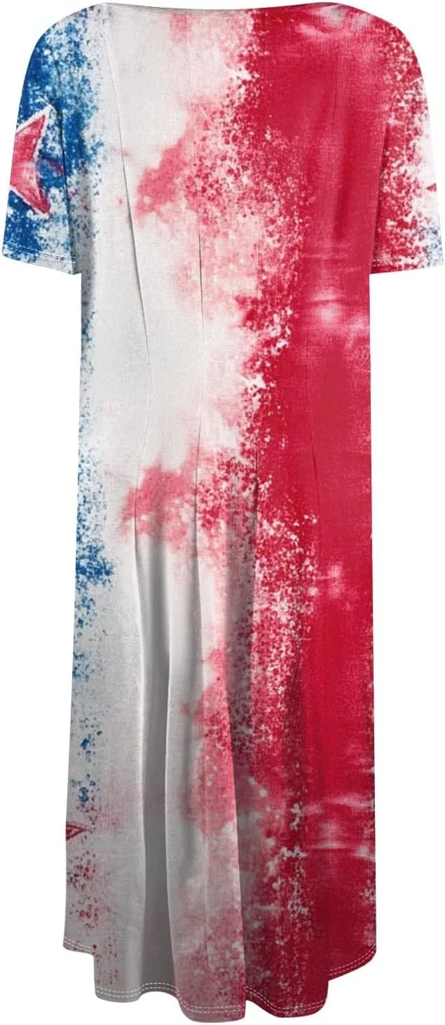 Женское повседневное платье миди с принтом звезд и мазков, American Flag Flowy Patriotic Dress, Vermilion — фото 4