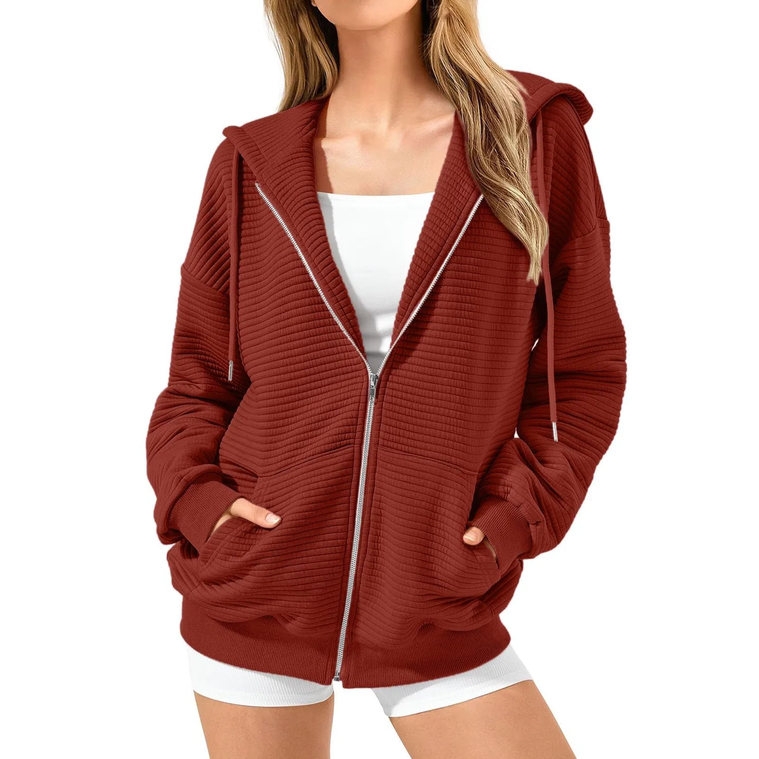 Женское утеплённое пальто с капюшоном Women Full Zip Hoodies, Rosso