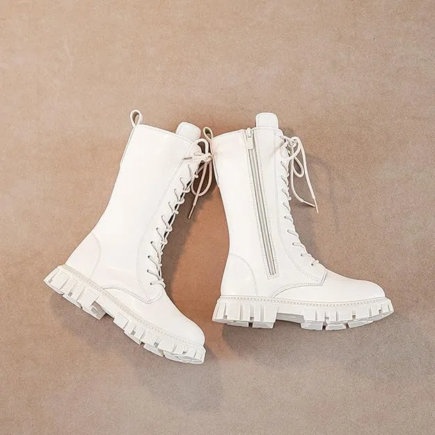 Детские ботинки для девочек с принтом, модель Girls White Combat Boots, White — фото 2