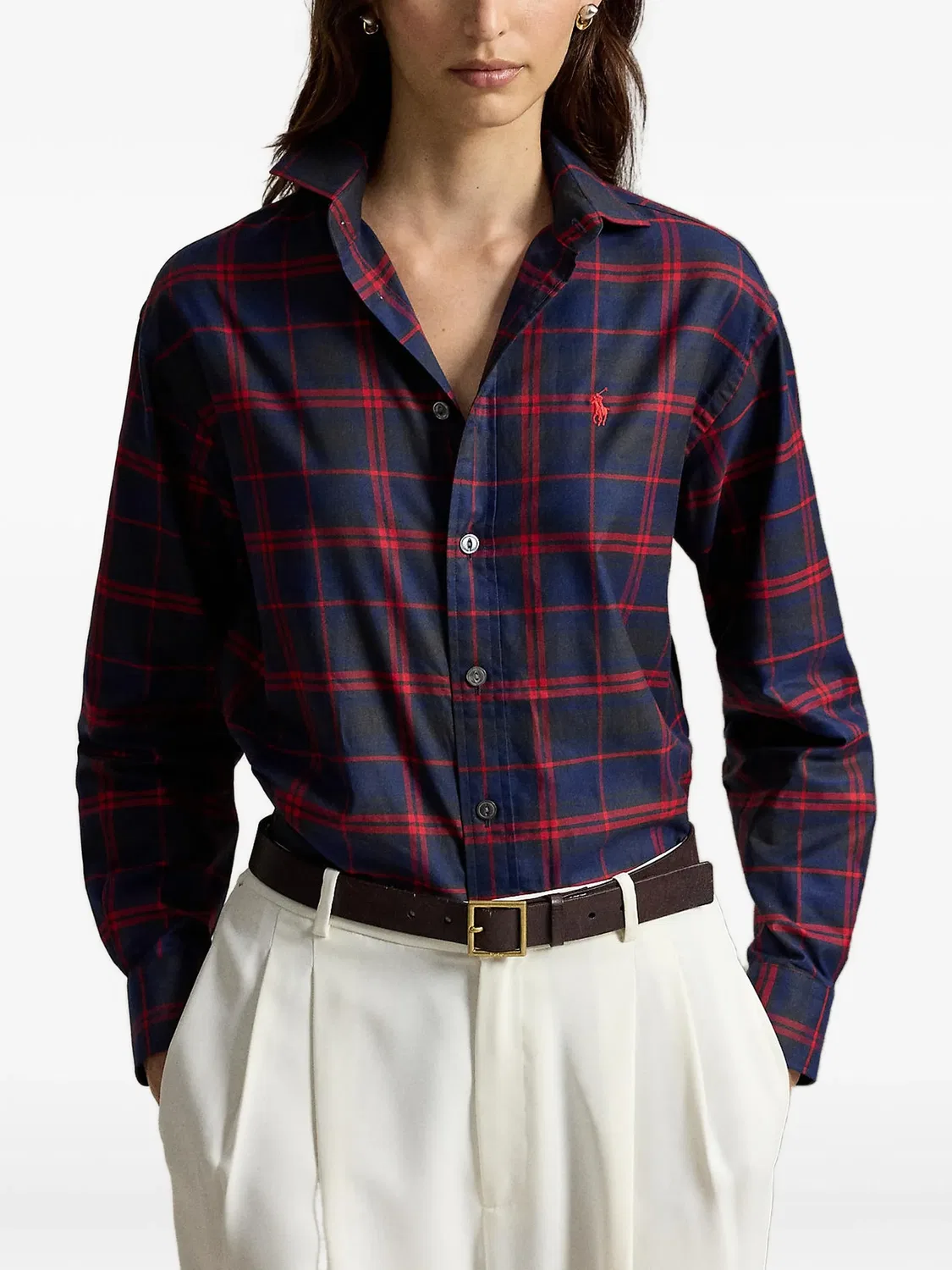 Рубашка в клетку тартан синяя хлопковая Polo Ralph Lauren, синий