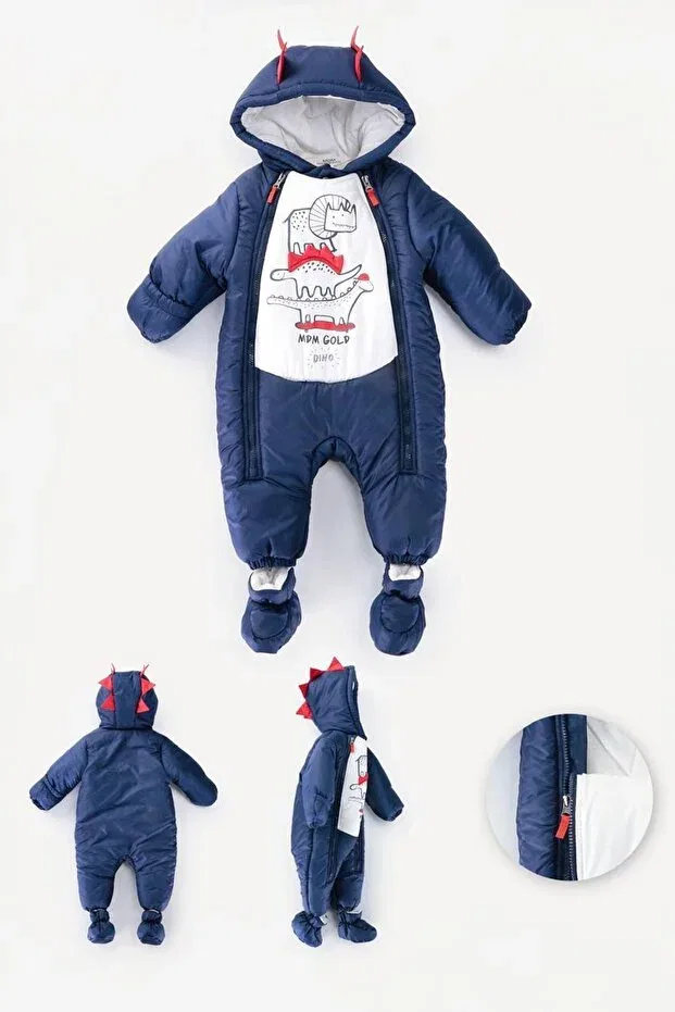 Детское пальто для мальчиков с принтом My Toddler (9-24 Months) CosmoMont Dino Baby Boy Coat Minigimin Cicileri, Navy Blue-53719