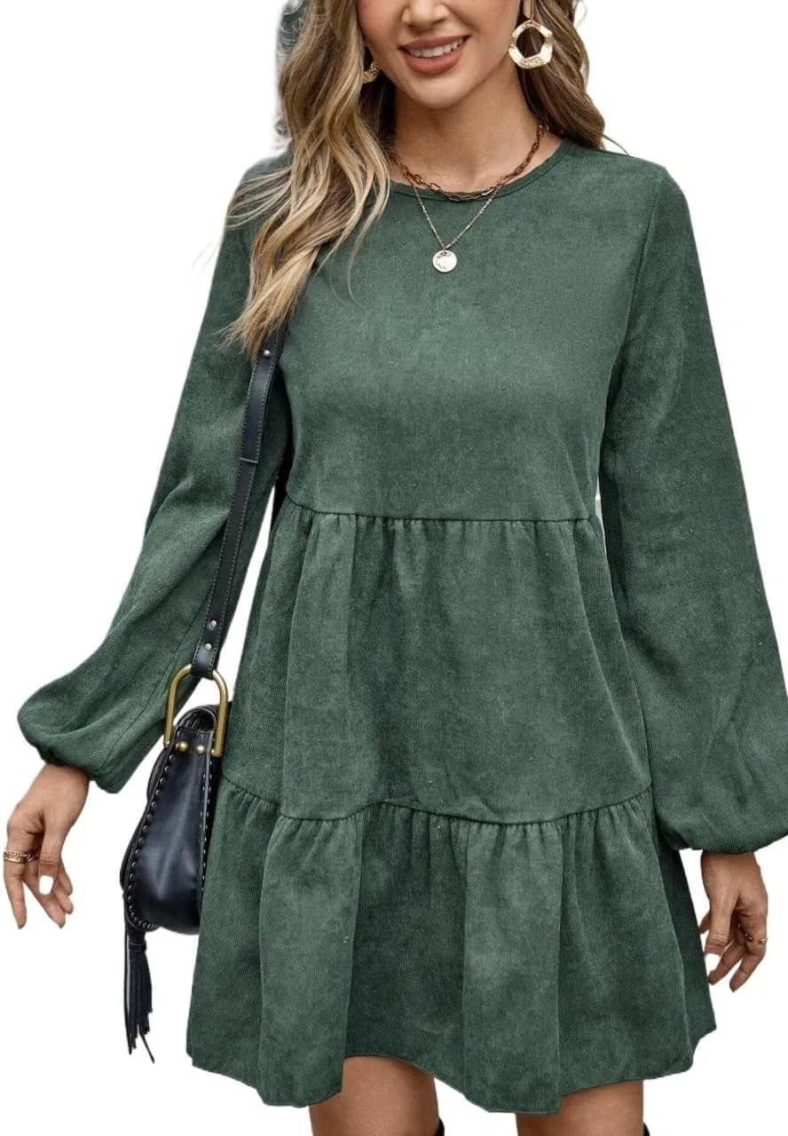 Женское повседневное платье с воланами и пуговицами, Dark Green