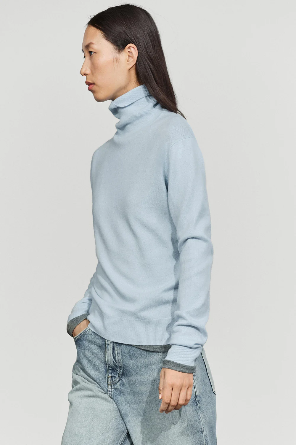Свитер-водолазка Massimo Dutti Wool Blend Knit, небесно-голубой — фото 2