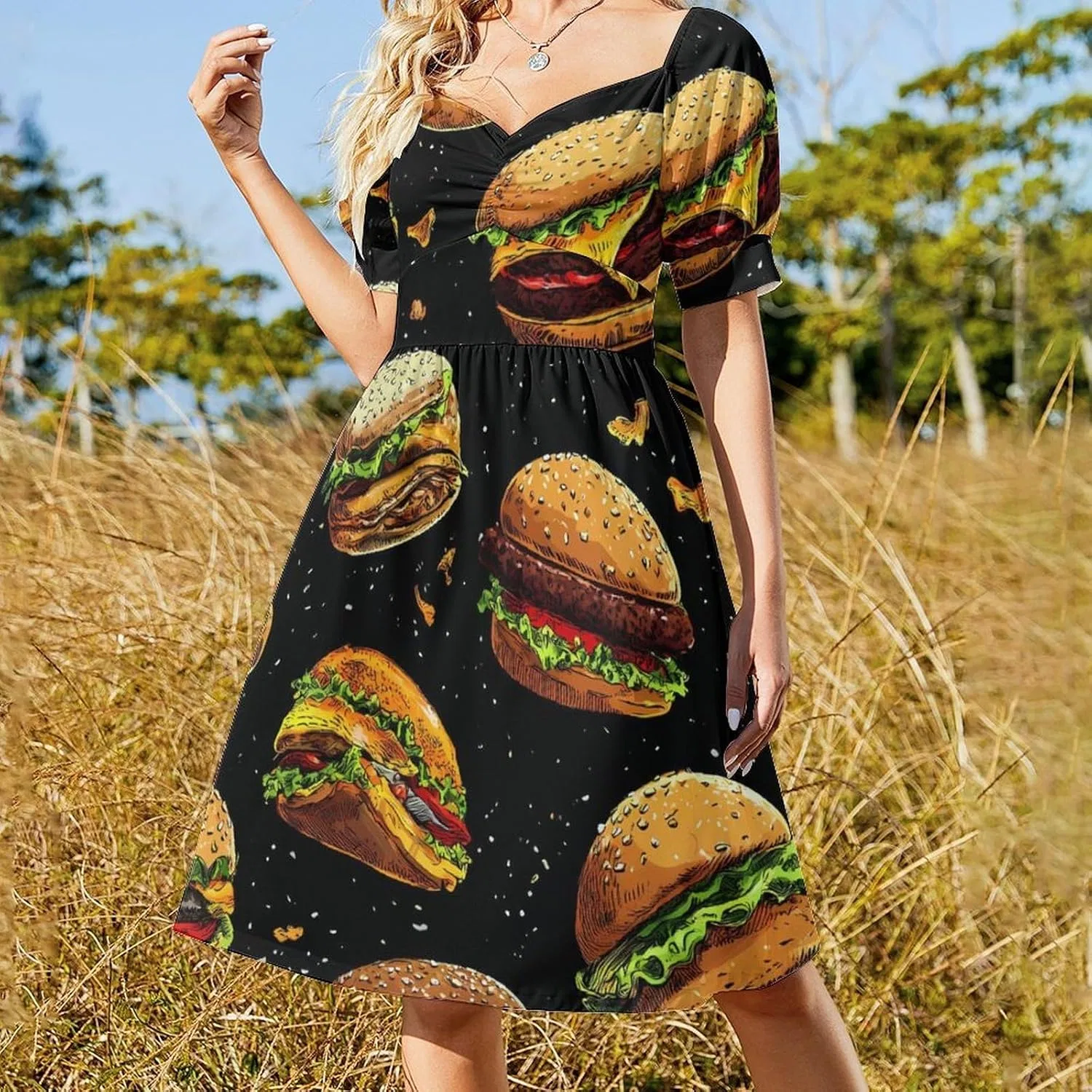 Женское летнее платье с пышными рукавами A-силуэта Funny Hamburger, Style — фото 4