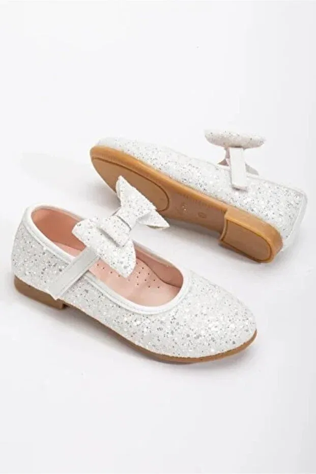Детские балетки для девочек с блестящим бантом Altın Moda Shoes, White — фото 3