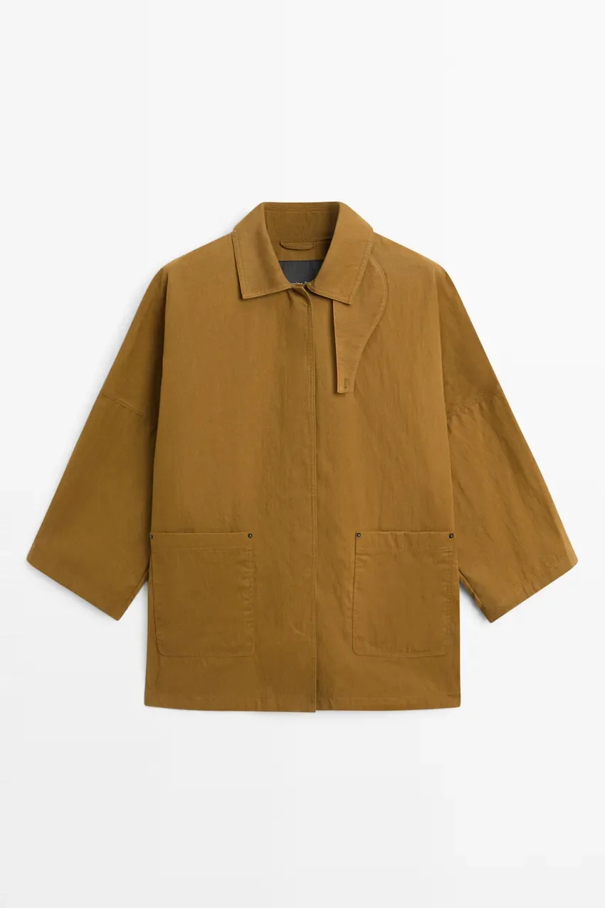 Пиджак Massimo Dutti With Collar And Buttoned Placket, коричневый