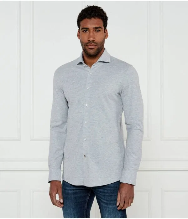 Мужская рубашка slim fit с принтом P-Hank-Spread-243 BOSS, серый
