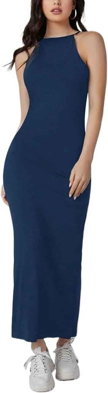 Женское повседневное платье с запахом на шее, Navy Blue