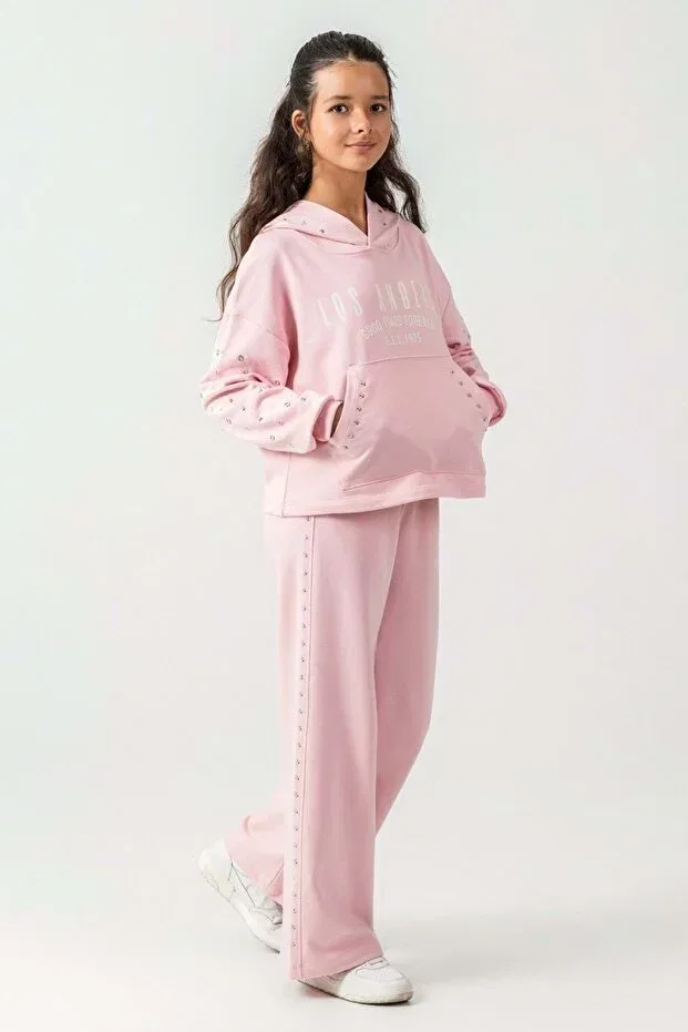 Детский комплект для девочек с принтом Los Angeles Printed Hooded Tracksuit Set Ww Waka Waka Kids Store, Ecru — фото 4