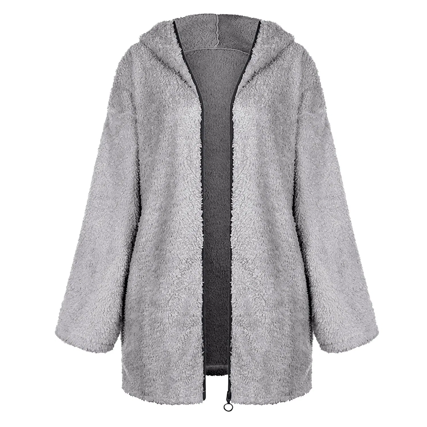 Женская зимняя куртка с капюшоном, длинная, на флисе, черная, dark grey — фото 3