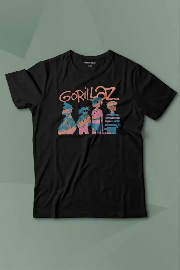 Детская футболка с принтом Gorillaz 2d rock blur damon albarn feel good urban printed t-shirt kids t-shirt Kendim Seçtim, Black