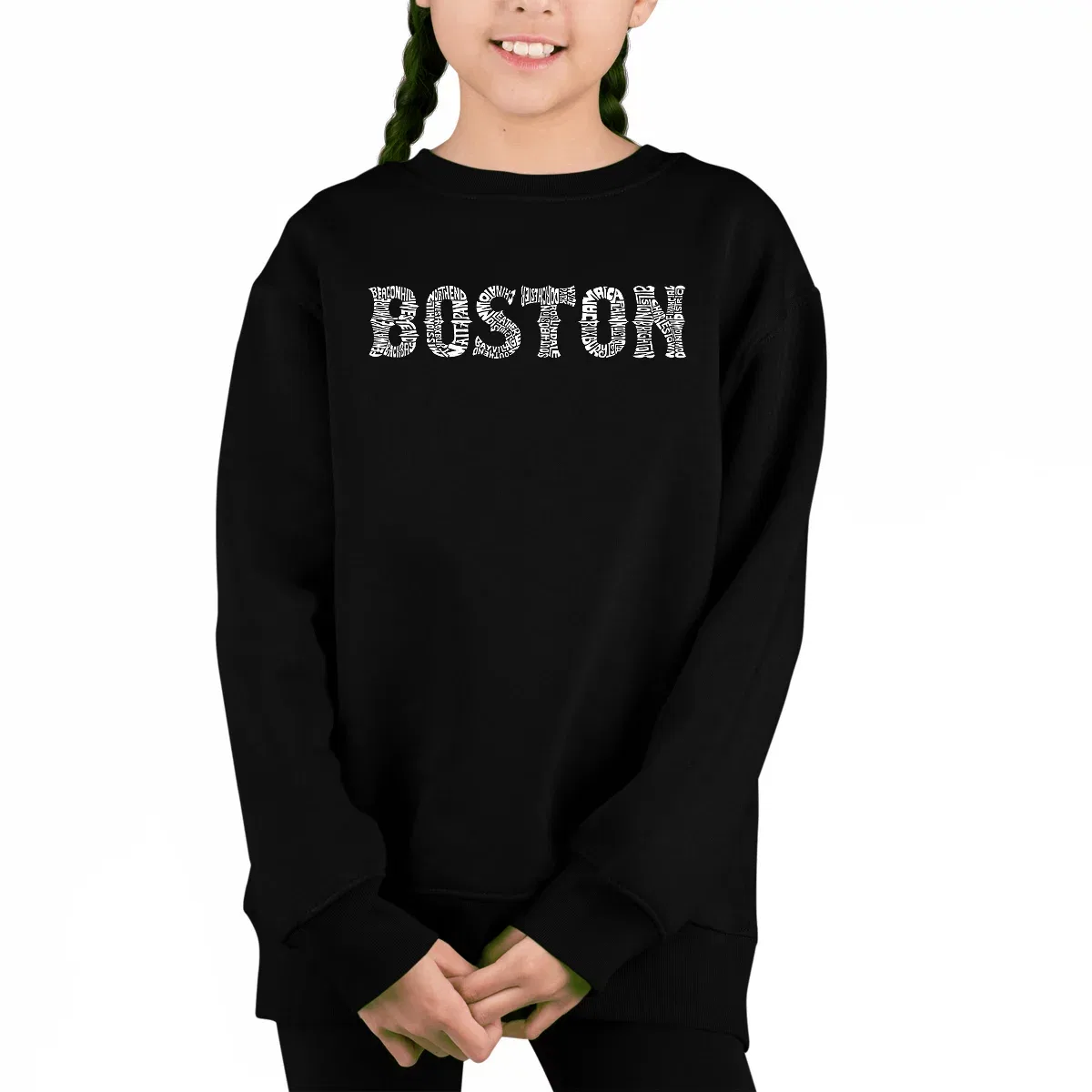 Детское худи для девочек с принтом Boston Neighborhoods LA Pop Art, Black