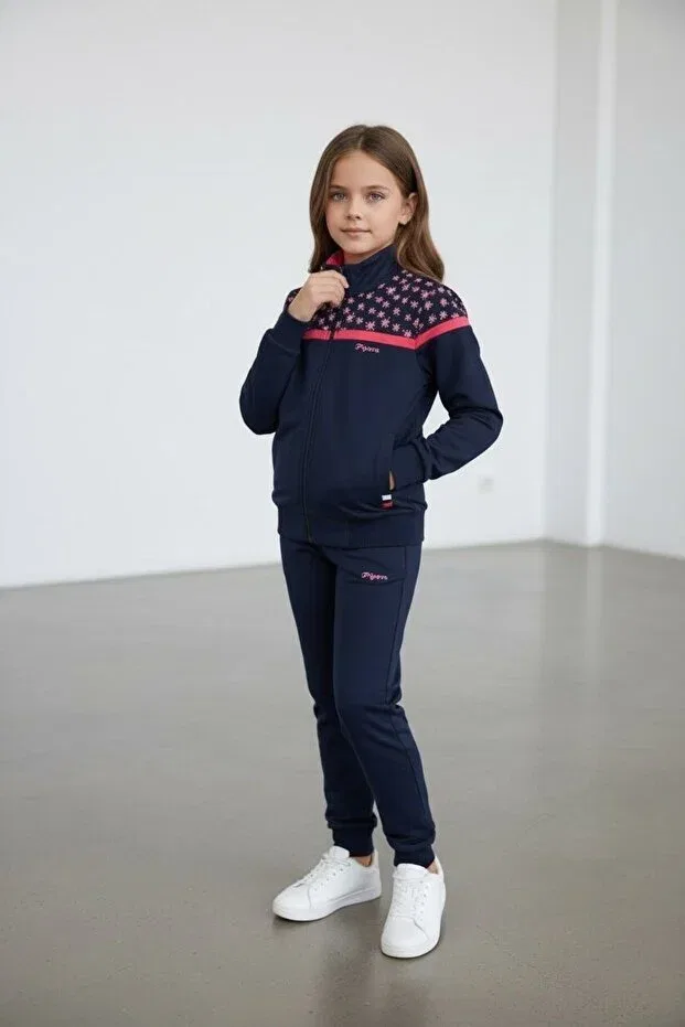 Детский спортивный комплект для девочек с принтом Piyera, Navy Blue — фото 2