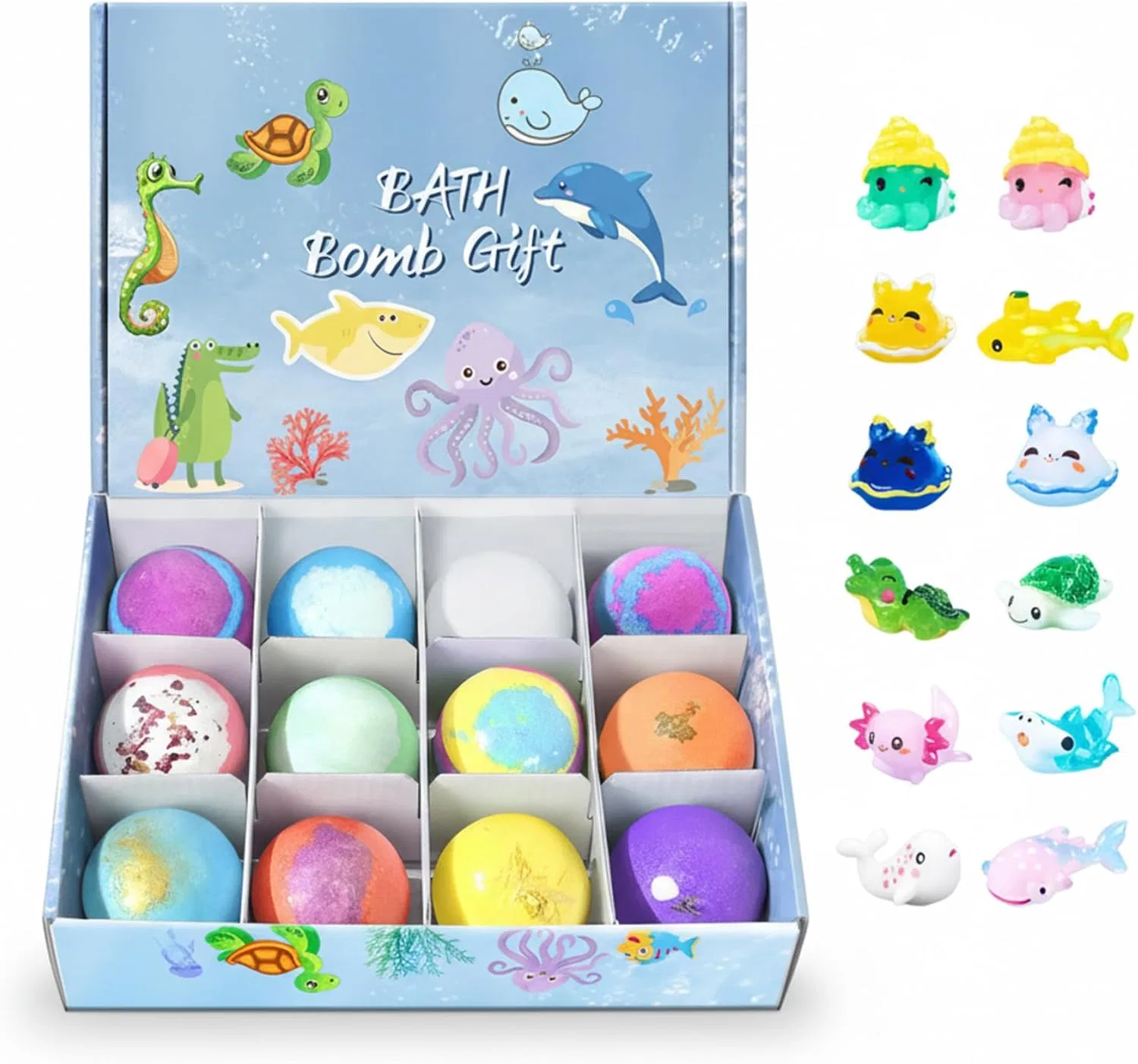 Набор бомбочек для ванны с игрушками внутри, Faticenic, 12 шт, 5.3 см
