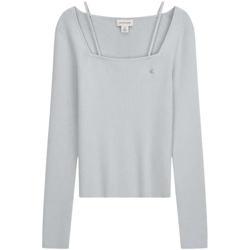 Женский вязаный джемпер с квадратным вырезом Calvin Klein, Tranquil Gray