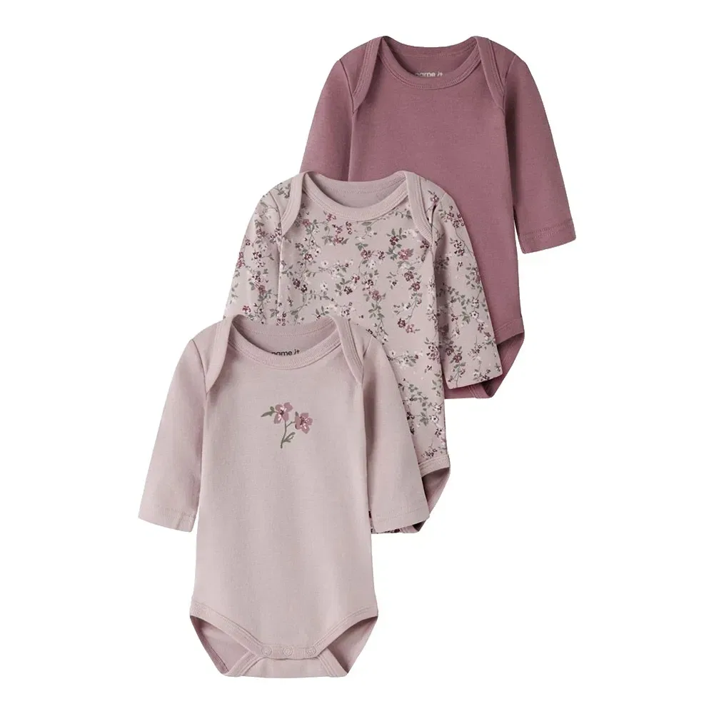 Детское боди для девочек с длинным рукавом Violet Flower Name it, Pink