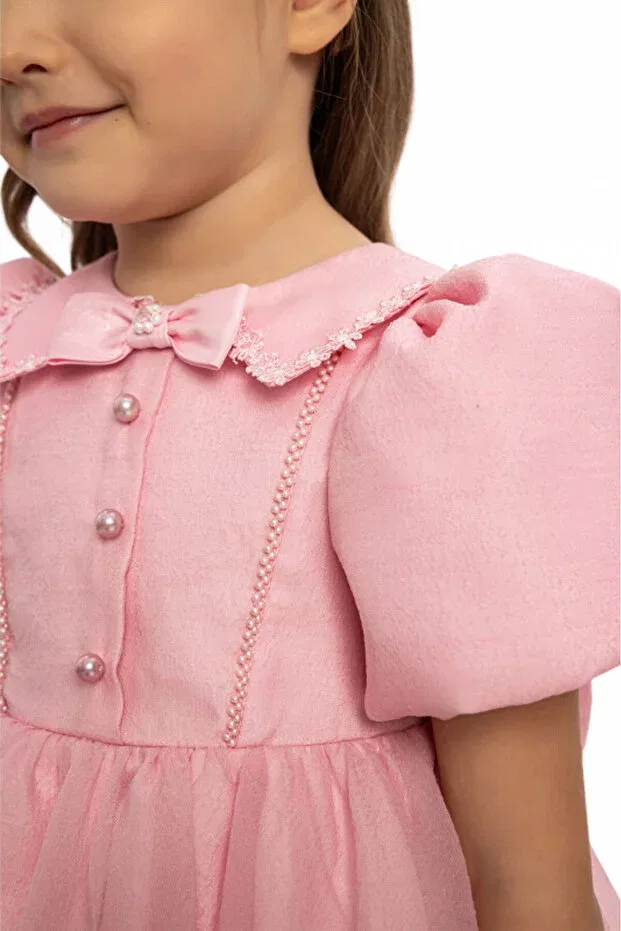 Детское платье для девочек с жемчугом Evening dress pearl detailed baby special occasion dress with hair accessory Pamina, Pink — фото 4