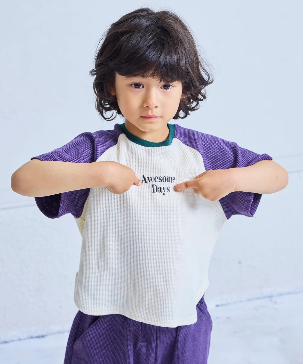 Детский комплект из лонгслива и шорт с принтом, модель Fade Waffle Color Raglan LSP WOW, Orange — фото 4